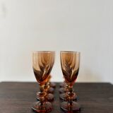 Set of 8 vintage amber portieux crystal glasses from the 70s