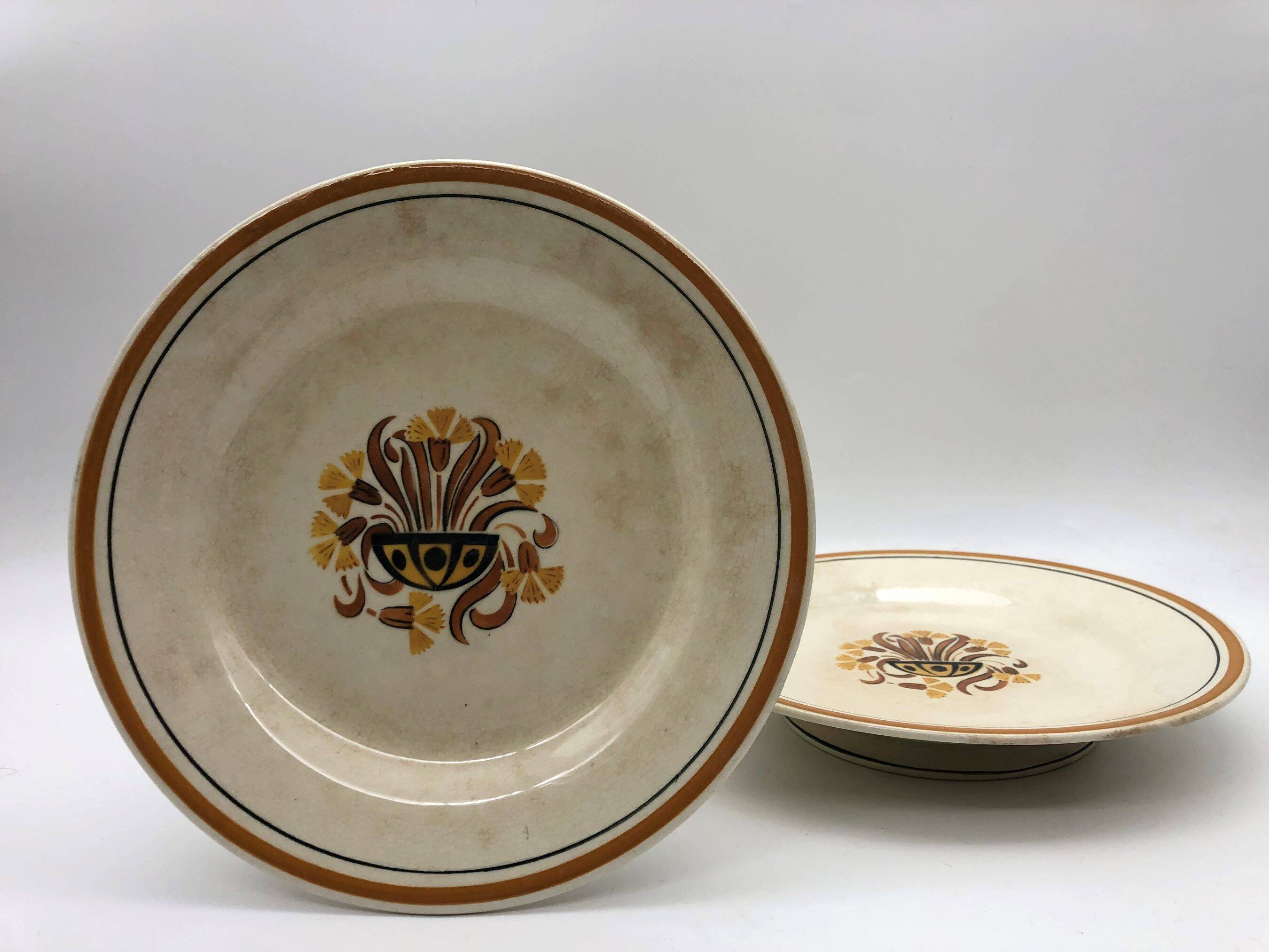 Set of 2 low compote bowls, Creil and Montereau – Carnation model.