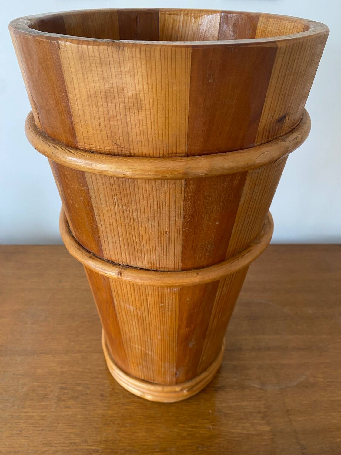 Antique Wooden Barrel Style Umbrella Stand Vintage Decor