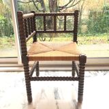 Art Deco corner chair in bobbin oak and straw, 1930s