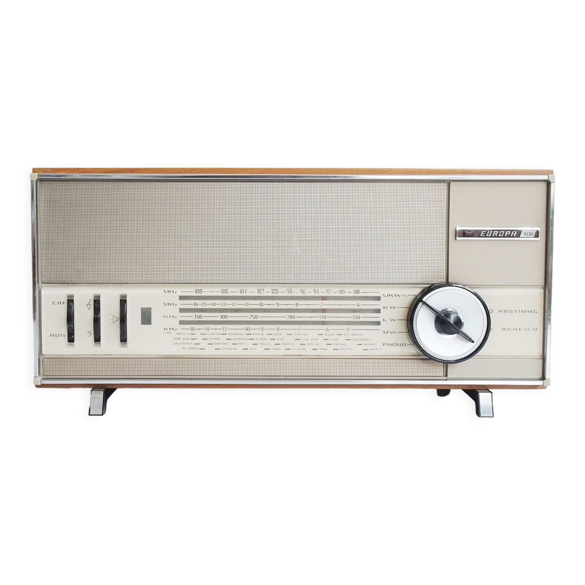 Mid century radio, tube radio europa 3030 with wood paneling