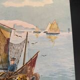 Watercolor illustration on cardboard