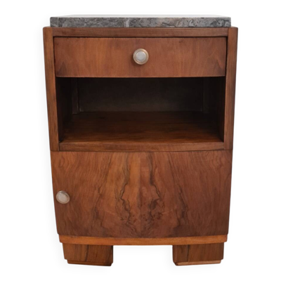 Meuble d’appoint Art Déco en bois et marbre – années 1930 – table de chevet