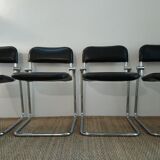 Set of 4 chairs black vintage chrome and leatherette
