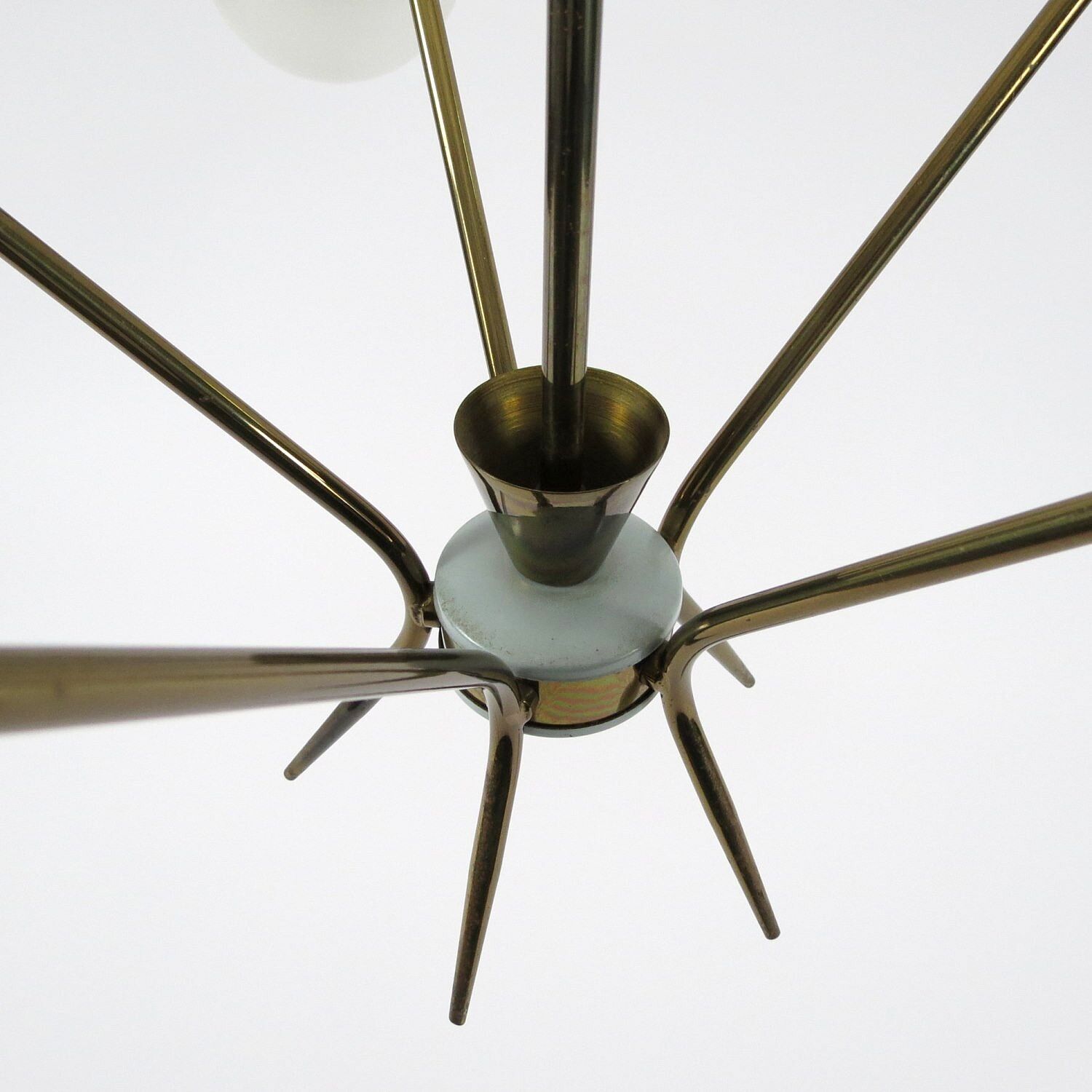 Italian brass and opaline chandelier, 1950s