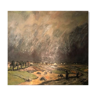 Oil on canvas landscape of Flanders Belgium 1933