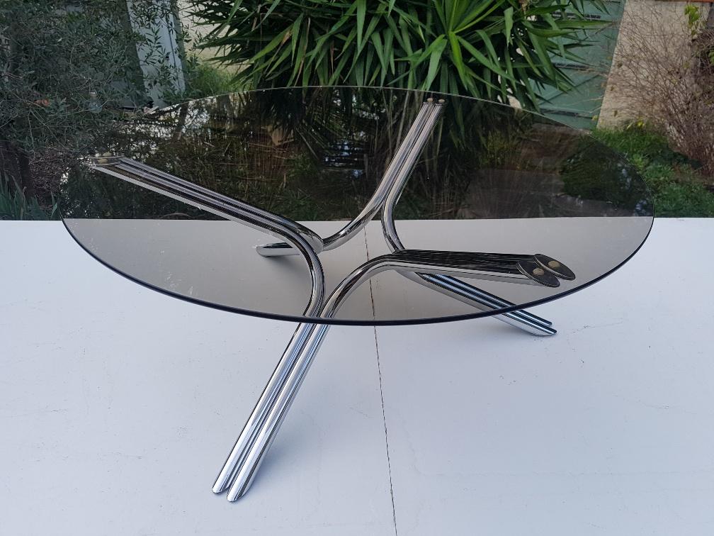 Chrome design coffee table and smoky glass 70s