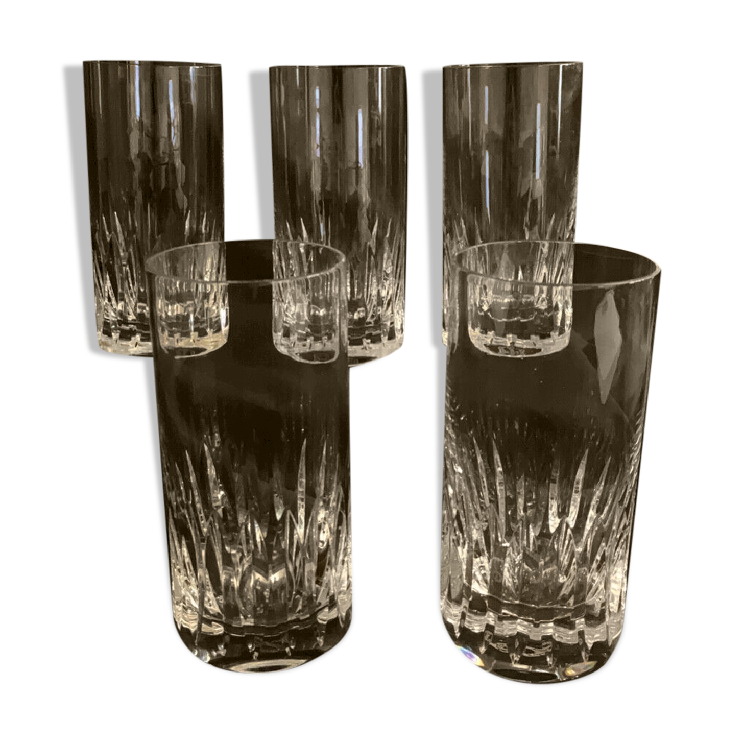 5 St Louis crystal orangeade and whiskey glasses, signed