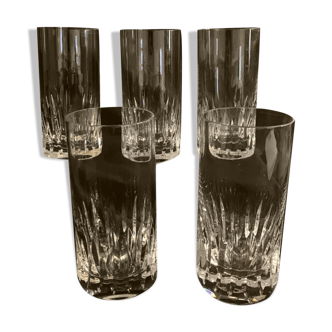5 St Louis crystal orangeade and whiskey glasses, signed