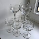 Set of 8 crystal wine glasses engraved 40-50s
