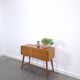 Vintage teak Danish chest of drawers with high slanted legs, side table, sideboard.