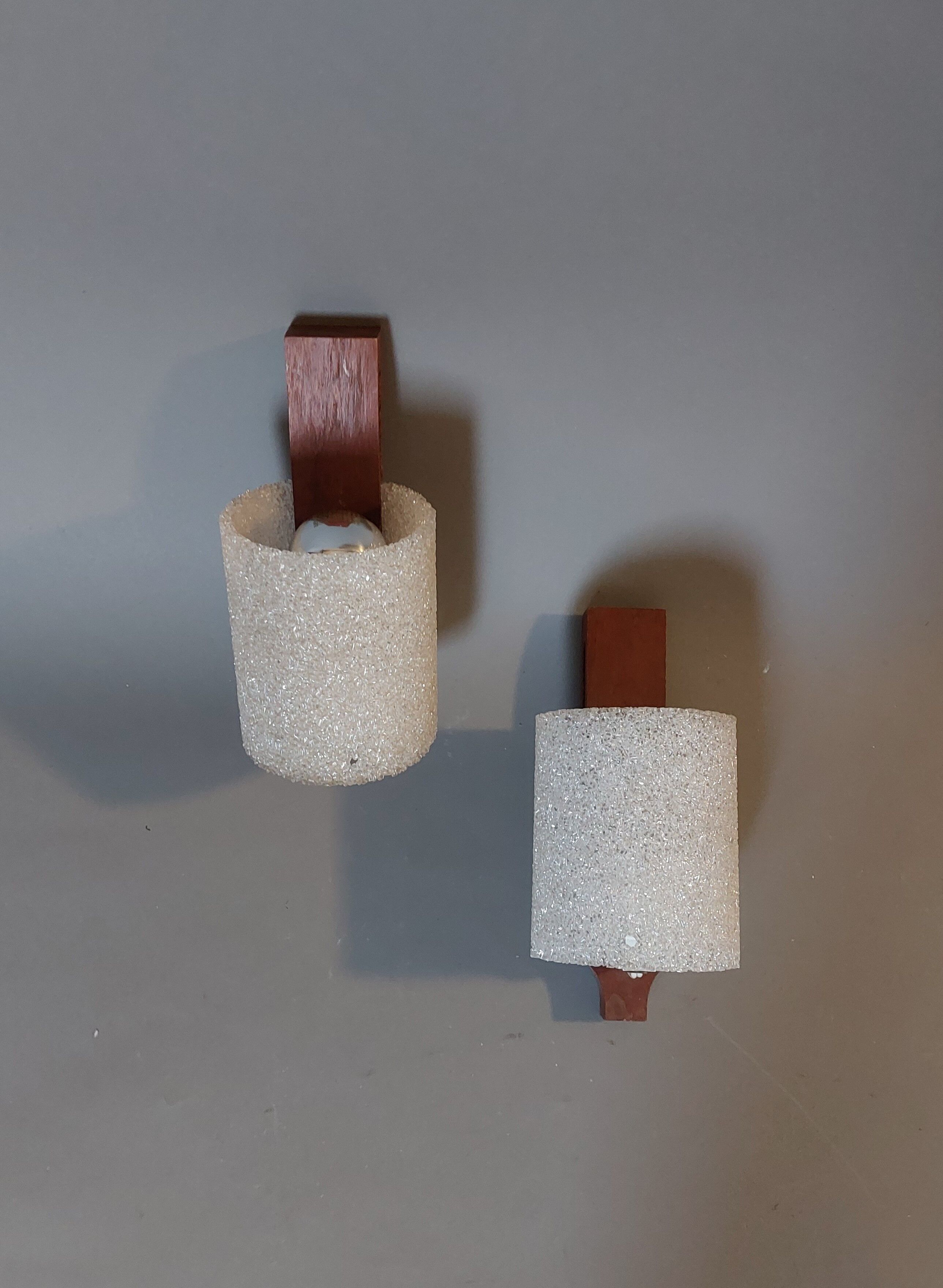 Pair of Scandinavian teak and perspex sconces Vintage 1960