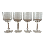 4 verres à pied à digestif anciens en cristal frise gravé XIXe