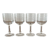 Four antique stemmed liqueur glasses in engraved crystal, 19th century