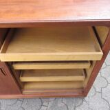 Low sideboard with 3 sliding doors in teak. Denmark 1960