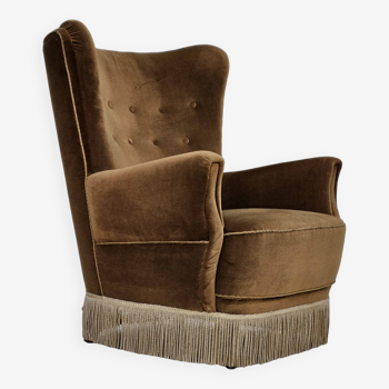 1960s, Danish highback relax chair, original upholstery, green velour.