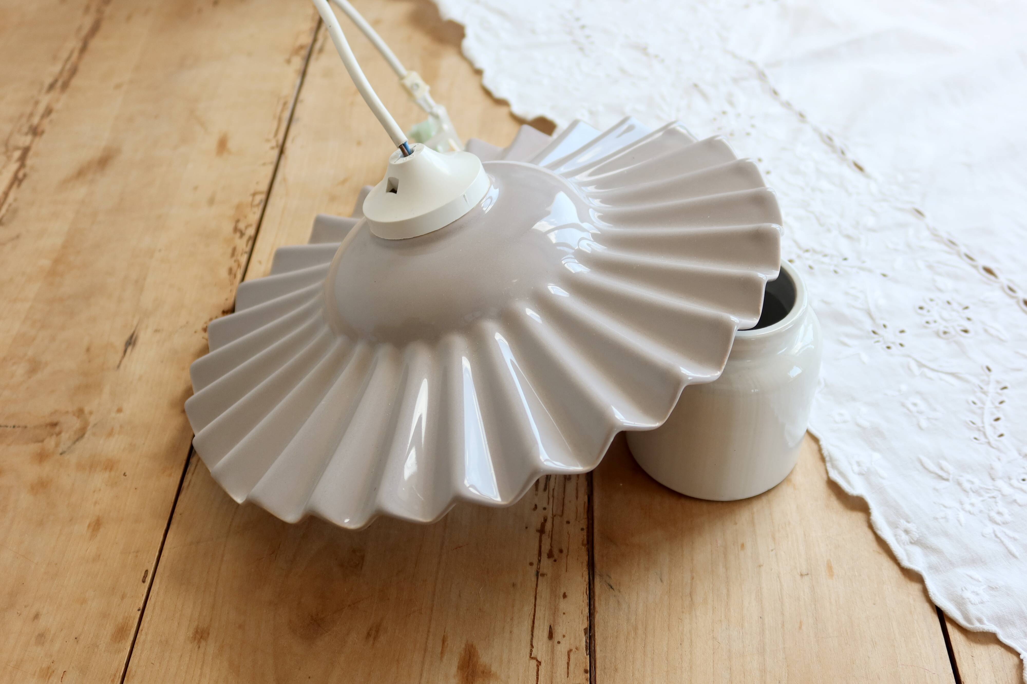 Vintage lilac taupe pleated ceramic pendant light