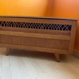 Wooden and rattan chest