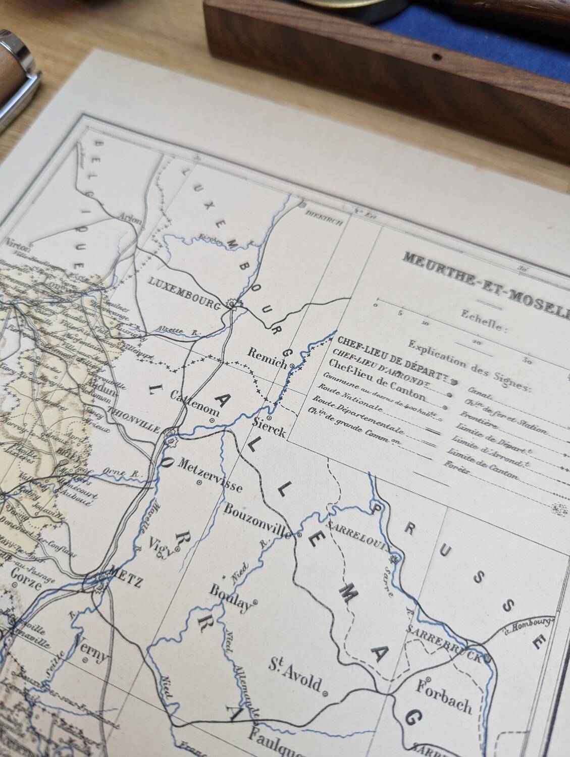 Printed in 1889, Meurthe-et-Moselle, old map.