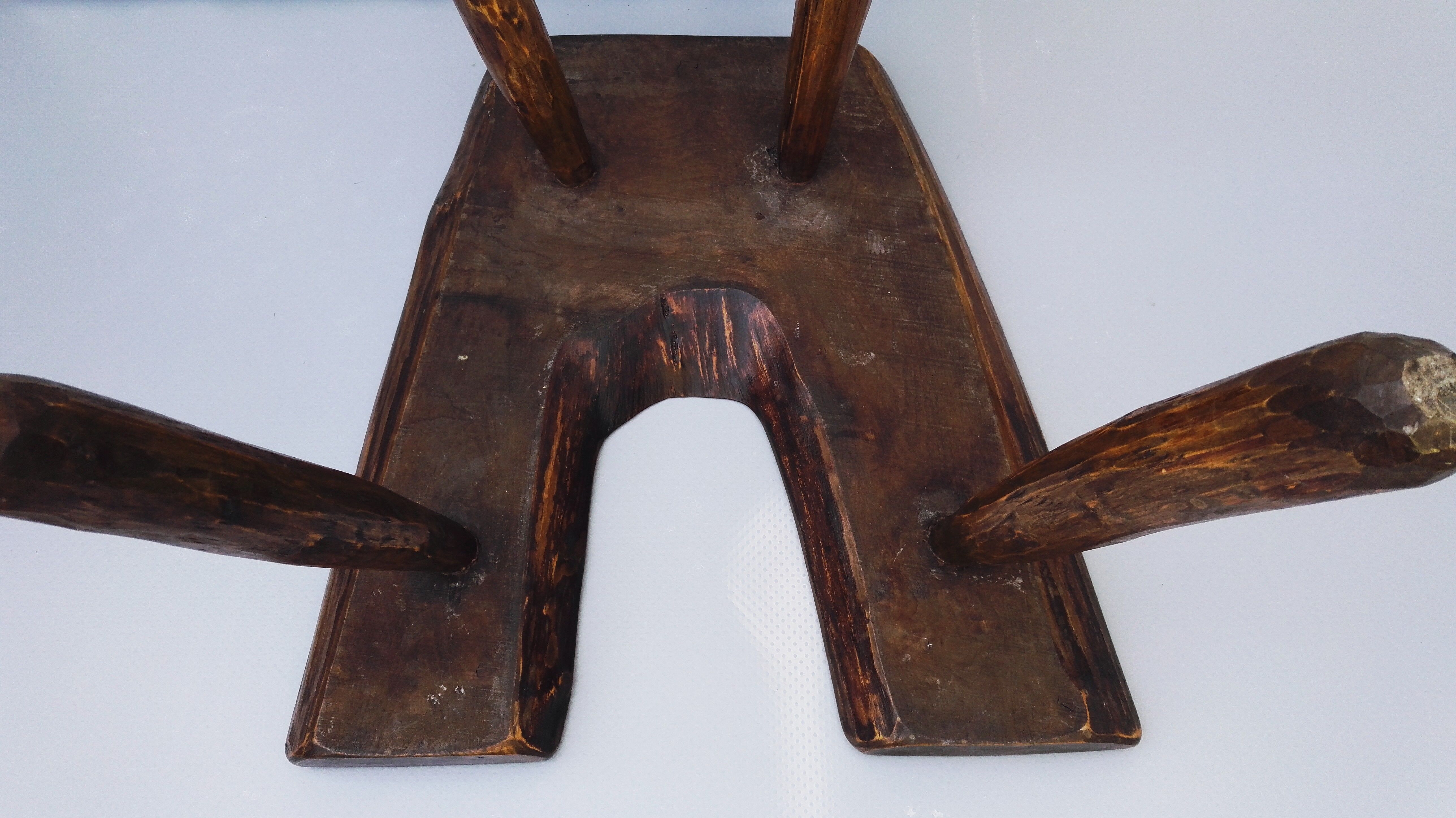 Table and 3 stools brutalist design ash