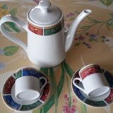 Coffee service cups saucers and coffee maker