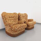 Set of 2 vintage armchairs in floral fabric with fringes from the 60s 70s