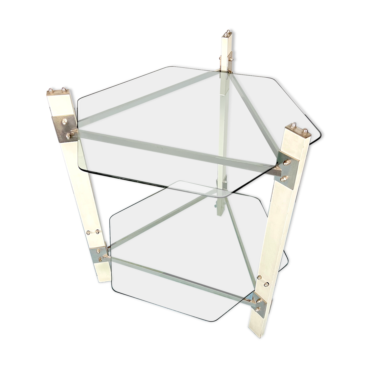 Vintage wood and smoked glass side tablep, Italy 1970s