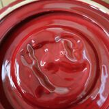Vintage burgundy duck trivet with gold edging