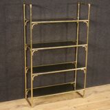 Italian bookshelf in golden metal with glass shelves