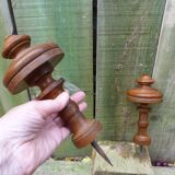 Pair of old turned wood pieces for curtain tieback finishes
