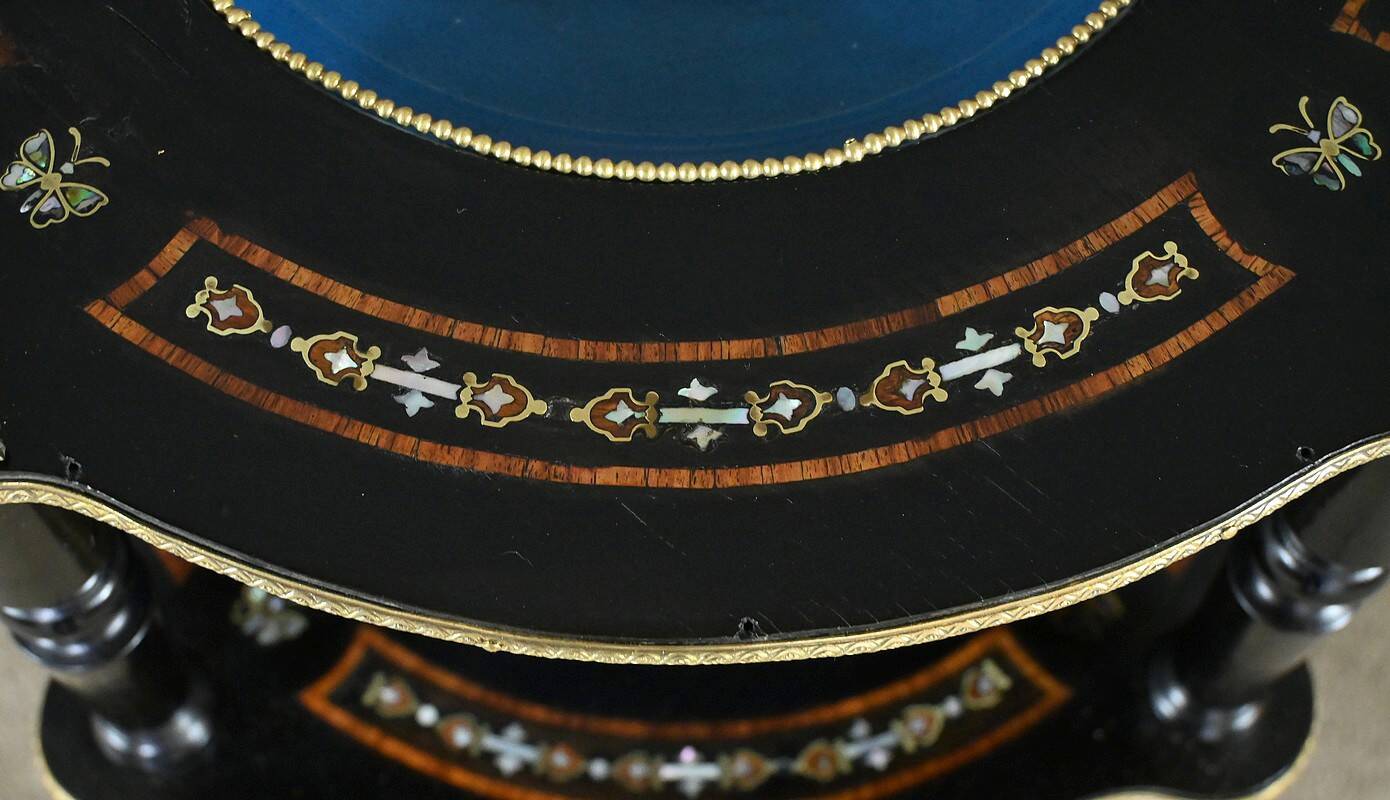 Blackened wooden stool, "Portrait of Louis XVI", Napoleon III - 19th century