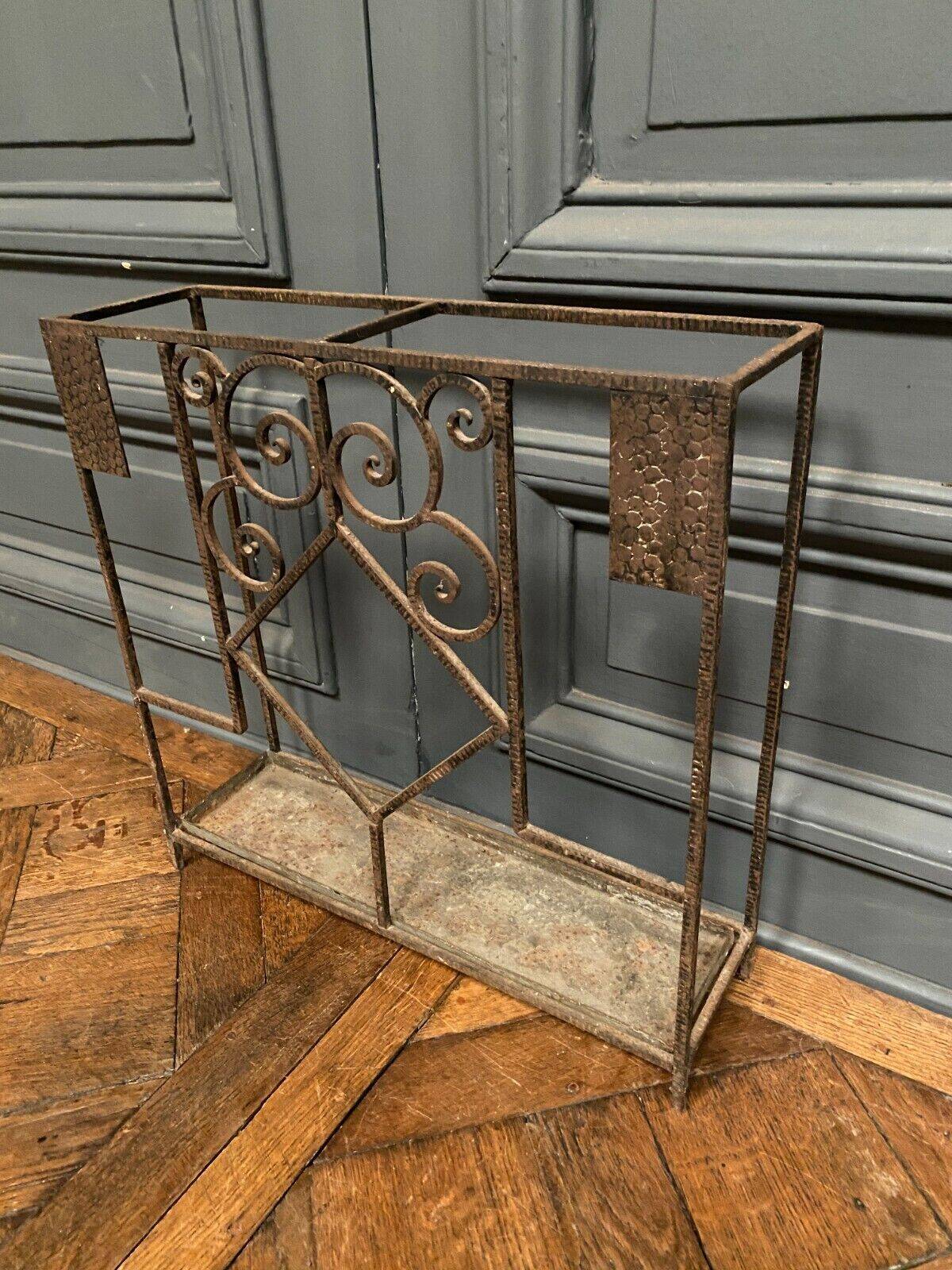 Art Deco umbrella stand in hammered ironwork 1930