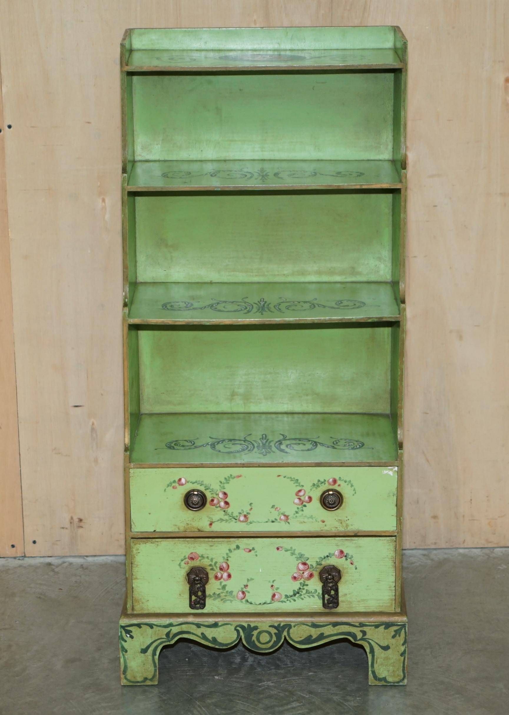 Pair of Waterfall Regency Sheraton antique bookshelves hand-painted.