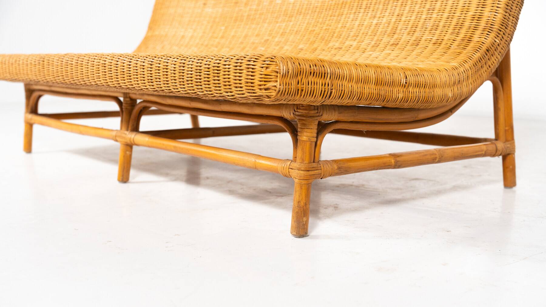 Mid-Century Modern Wicker Bench, Italy, 1970s