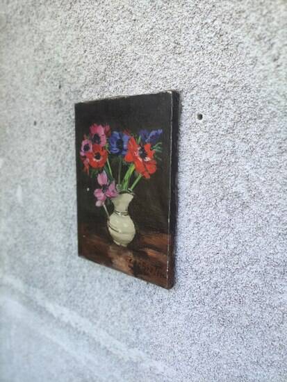 oil on canvas, old painting anemones