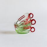 Set of six mouth-blown uranium glass cups, France, Mid-Century