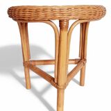 1960s Handmade Vintage French Riviera Wicker & Bamboo Side Table