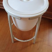Trash can on vintage industrial style metal base