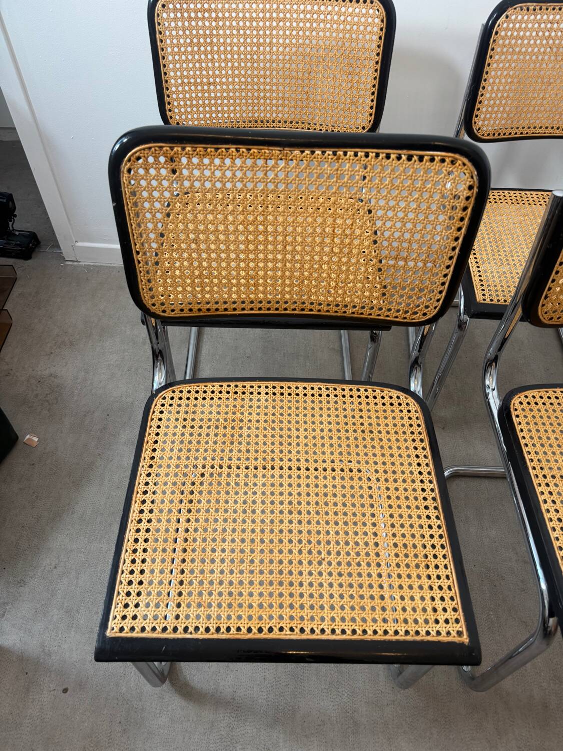 Set of 4 Marcel Breuer Cesca chairs made in Italy.