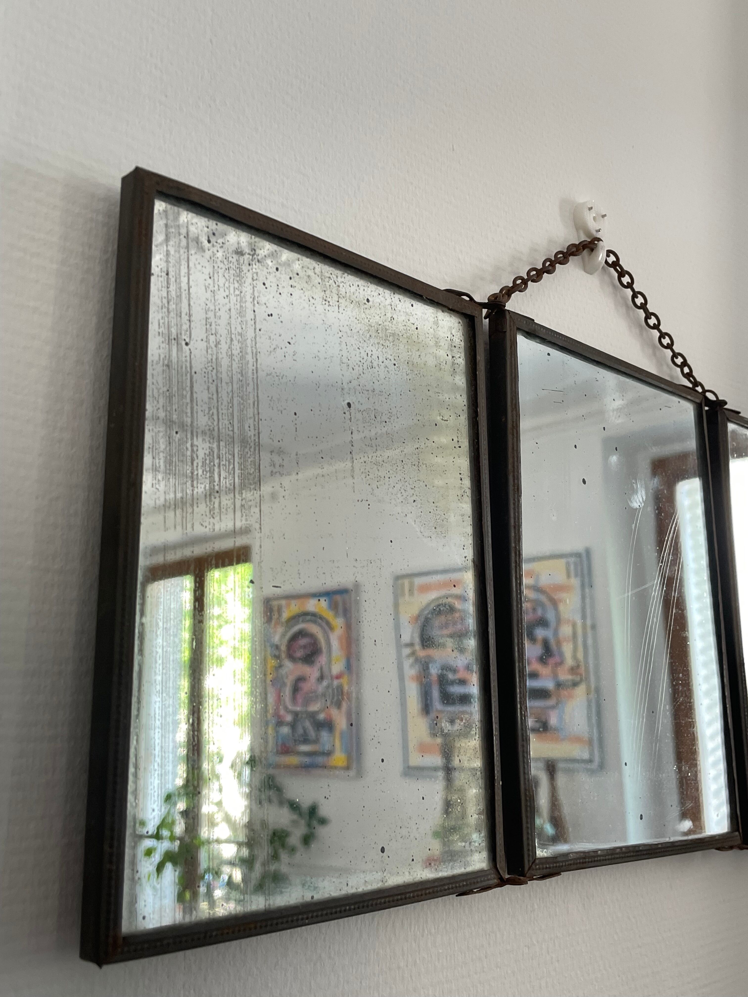 Vintage antique barber triptych mirror
