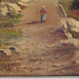 Old oil on canvas, Mediterranean cove landscape