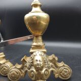 Paires de Chenets Cheminée En laiton Decor marmousets fonte Style Louis XIV Loft