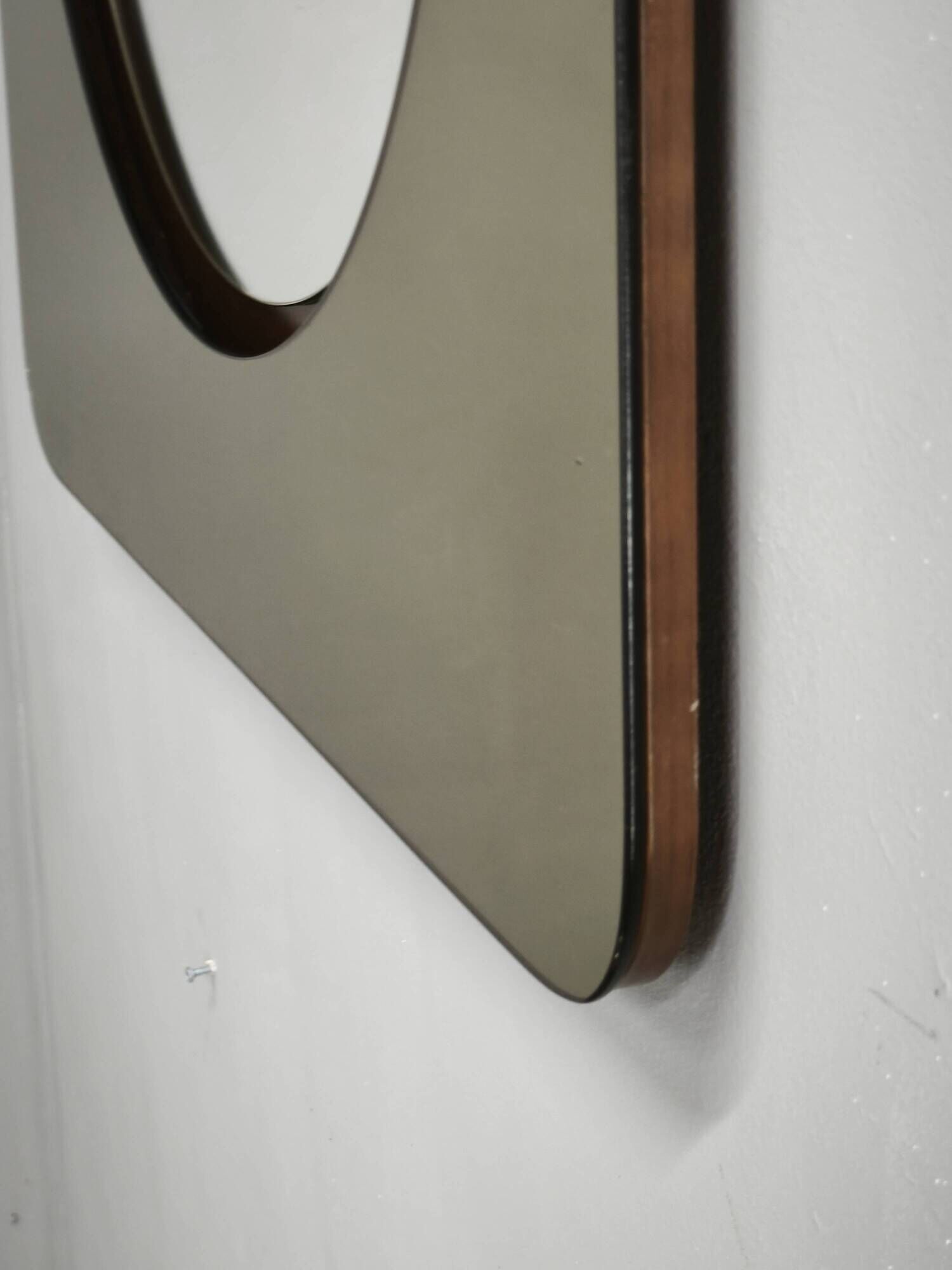 1970s Italian Space Age Smoked Glass and Circular Wall Mirror