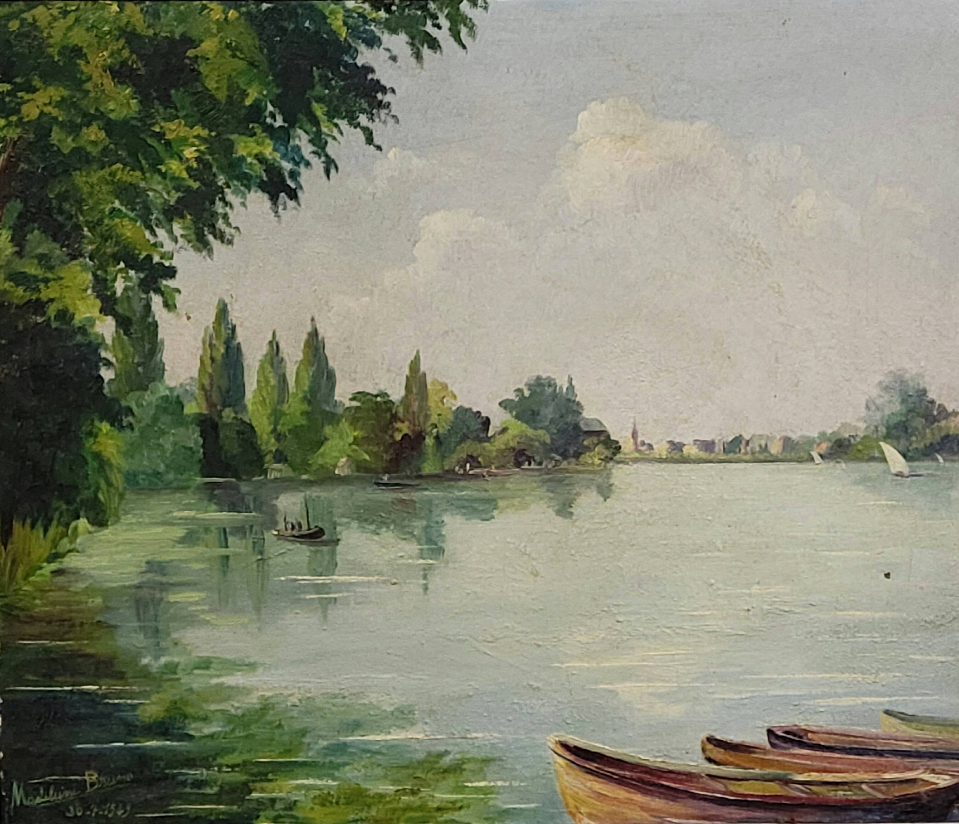 Madeleine Bruno: an old painting depicting a river landscape.