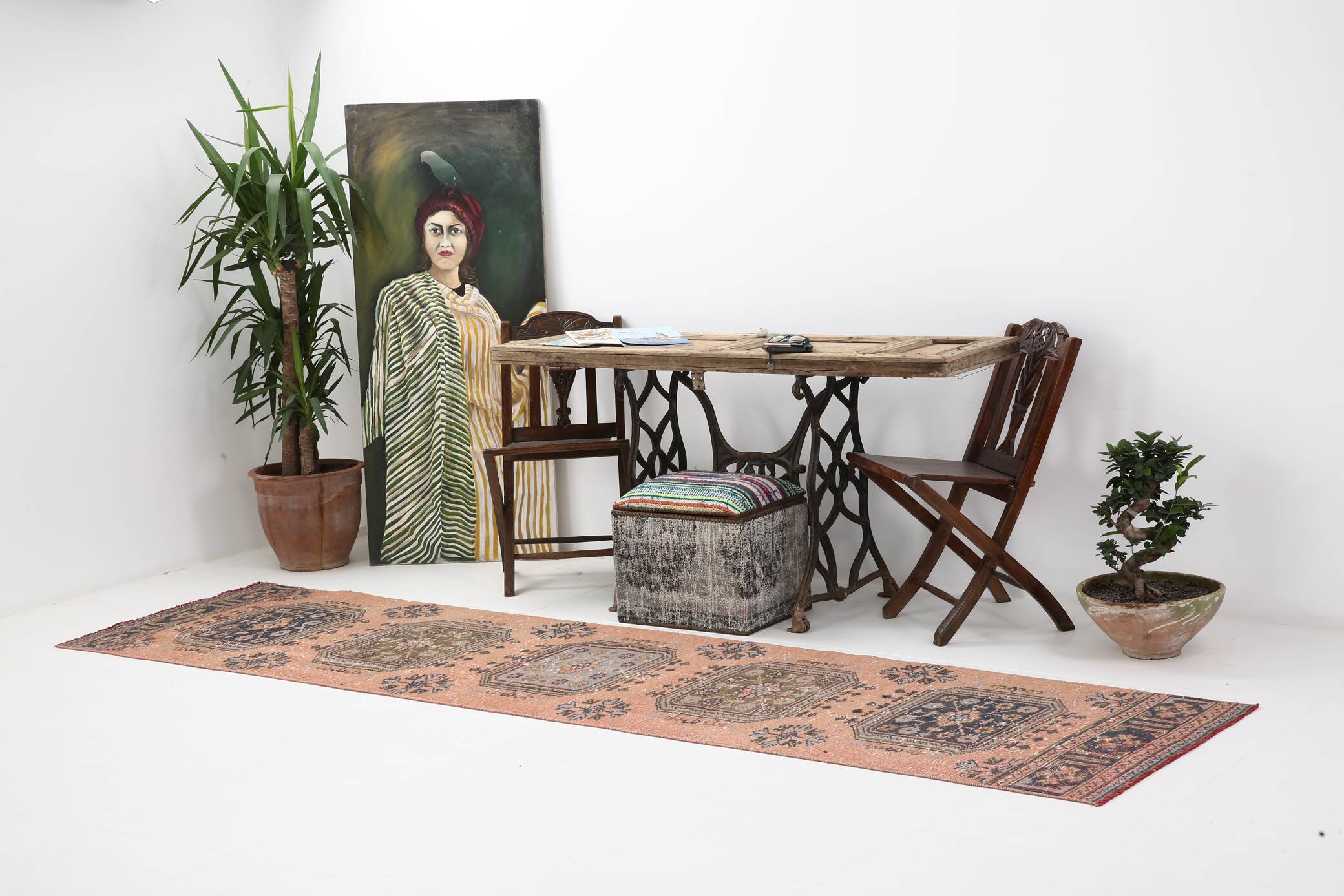 3x11 Dark Salmon Turkish Runner Rug, 85x336Cm SK 5476