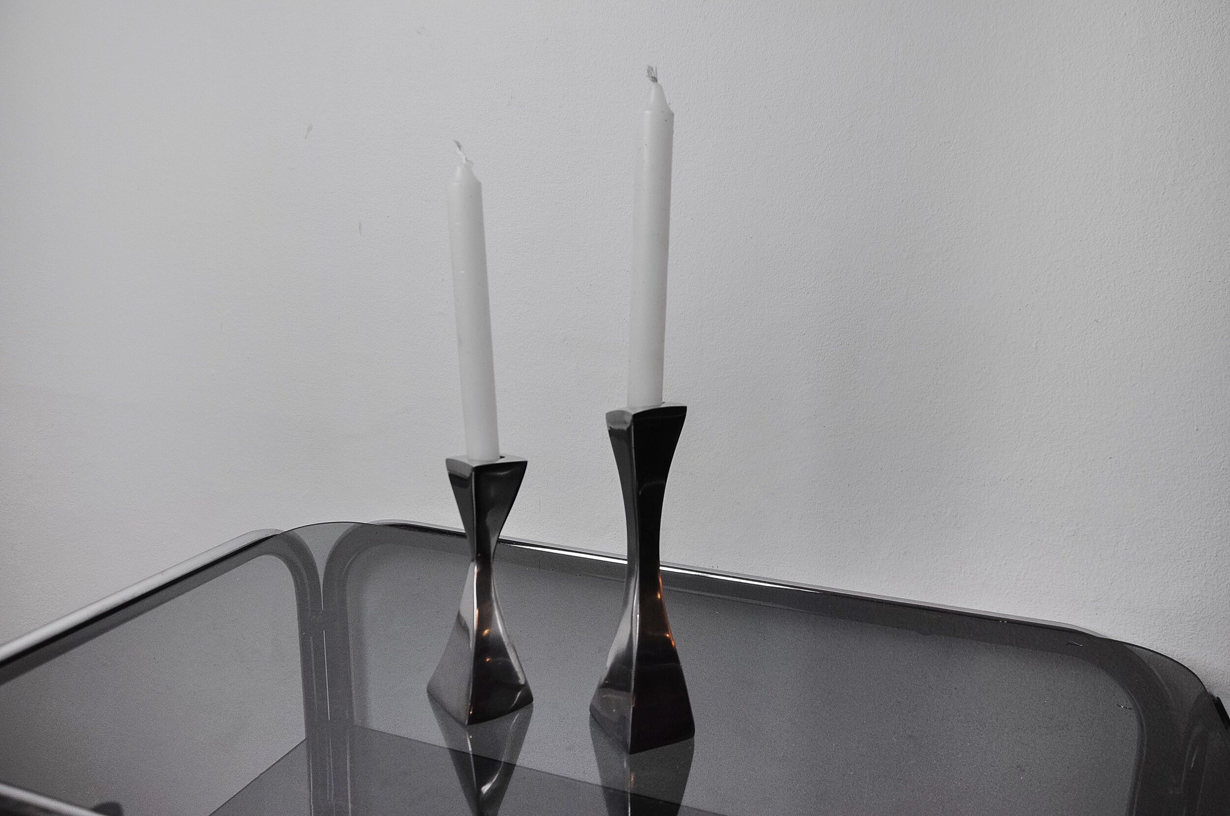 Pair of Swan candlesticks by Matthew Hilton, England, 1980