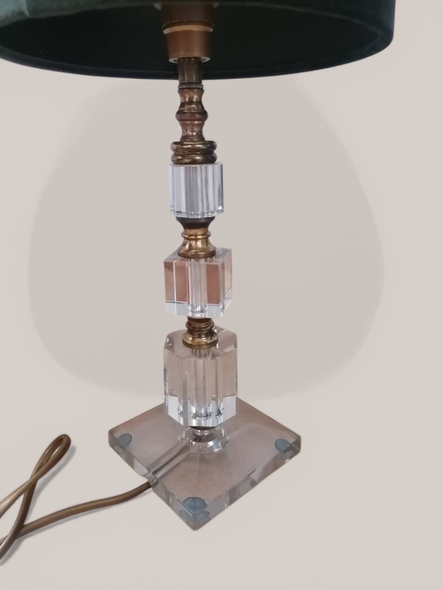 Vintage crystal bedside lamp in modernist / Art Deco / Hollywood style.