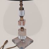 Vintage crystal bedside lamp in modernist / Art Deco / Hollywood style.