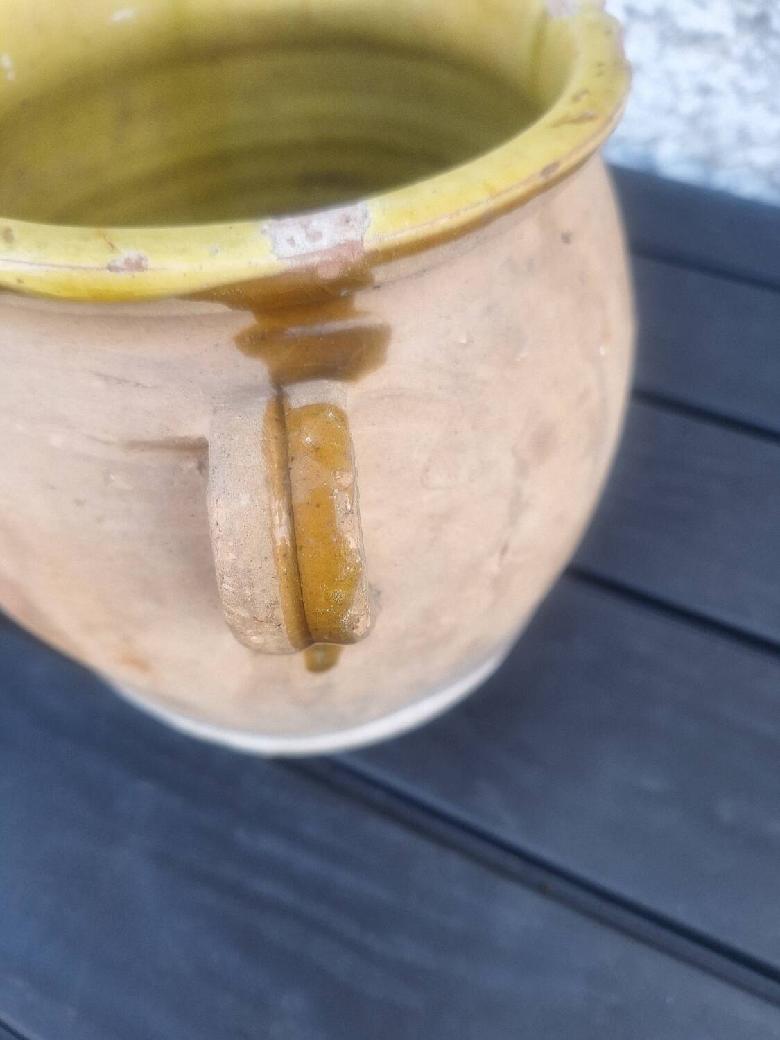 Antique glazed terracotta grease pot