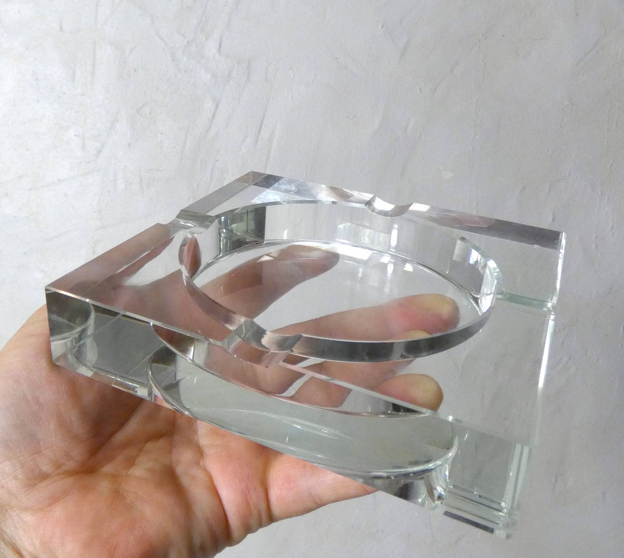 Coffret cendrier en verre et cuir vintage